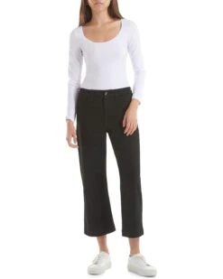 JEN7 Cropped Wide Leg With Trousers Hem In Black