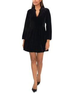 CeCe Long Sleeve Velvet Split-Neck Dress