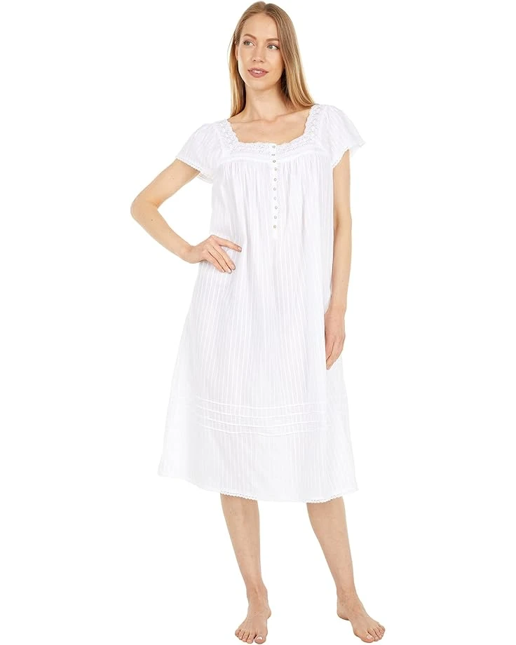 Eileen West Cotton Dobby Stripe Woven Short Sleeve Short Gown 1 Eileen West Cotton Dobby Stripe Woven Short Sleeve Short Gown