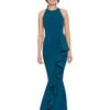Betsy & Adam Halter Crepe Mermaid Gown