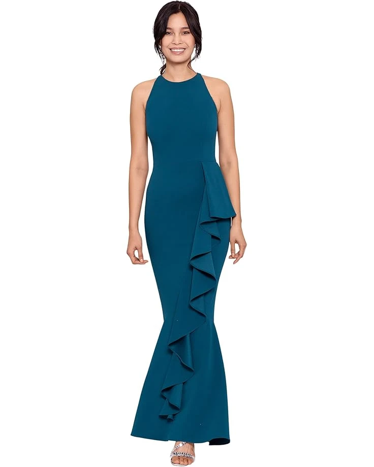 Betsy & Adam Halter Crepe Mermaid Gown 1 Betsy & Adam Halter Crepe Mermaid Gown