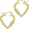 Sterling Forever CZ Heart Carabiner Lock Hoops Earrings