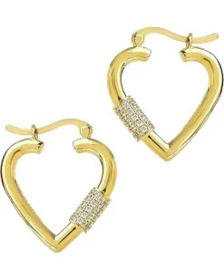 Sterling Forever CZ Heart Carabiner Lock Hoops Earrings