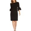 Adrianna Papell Stretch Jersey Side Ruched Dress With Bell Sleeve Detail