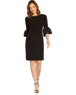 Adrianna Papell Stretch Jersey Side Ruched Dress With Bell Sleeve Detail