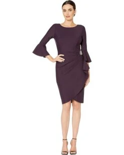 Alex Evenings Short Slimming Dress With Bell Sleeves
