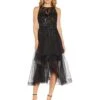 Adrianna Papell Sleeveless Burnout Party Dress With High-Low Tiered Hem