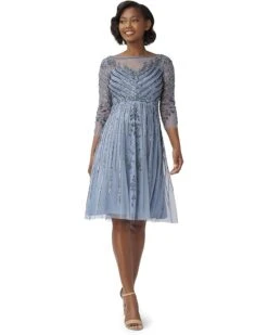 Adrianna Papell Long Sleeve Beaded Fit-and-Flare Cocktail Dress