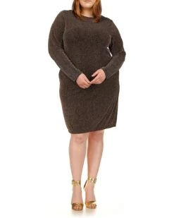 MICHAEL Michael Kors Plus Size Sparkle Long Sleeve Cowl Back Dress