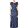 Alex Evenings Long A-Line Rosette Dress With Sequin Detail